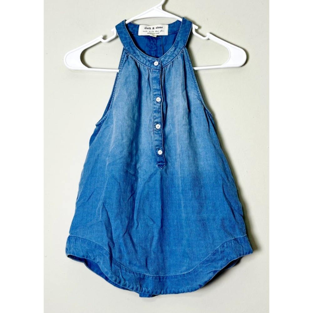 Cloth & Stone Denim Halter Top Women's XS Blue Sleeveless Button Down Balletcore